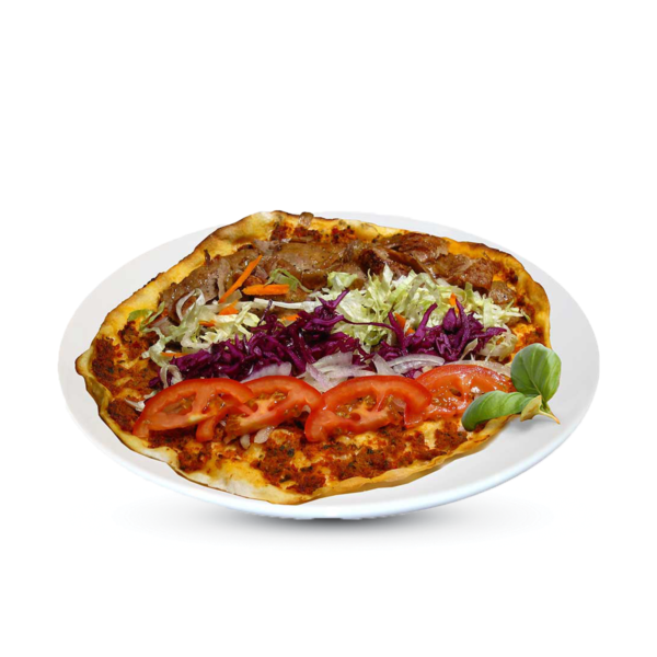 Lahmacun Teller mit Dönerfleisch und Salat